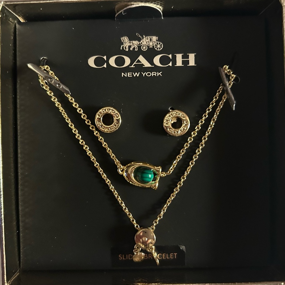 Coach Gold Necklace with Green Accent